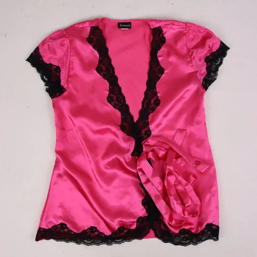 🌺 Frederick's of Hollywood NWOT Pink Lace Set Pants Top Panties Corset Pajama S - Picture 2 of 7